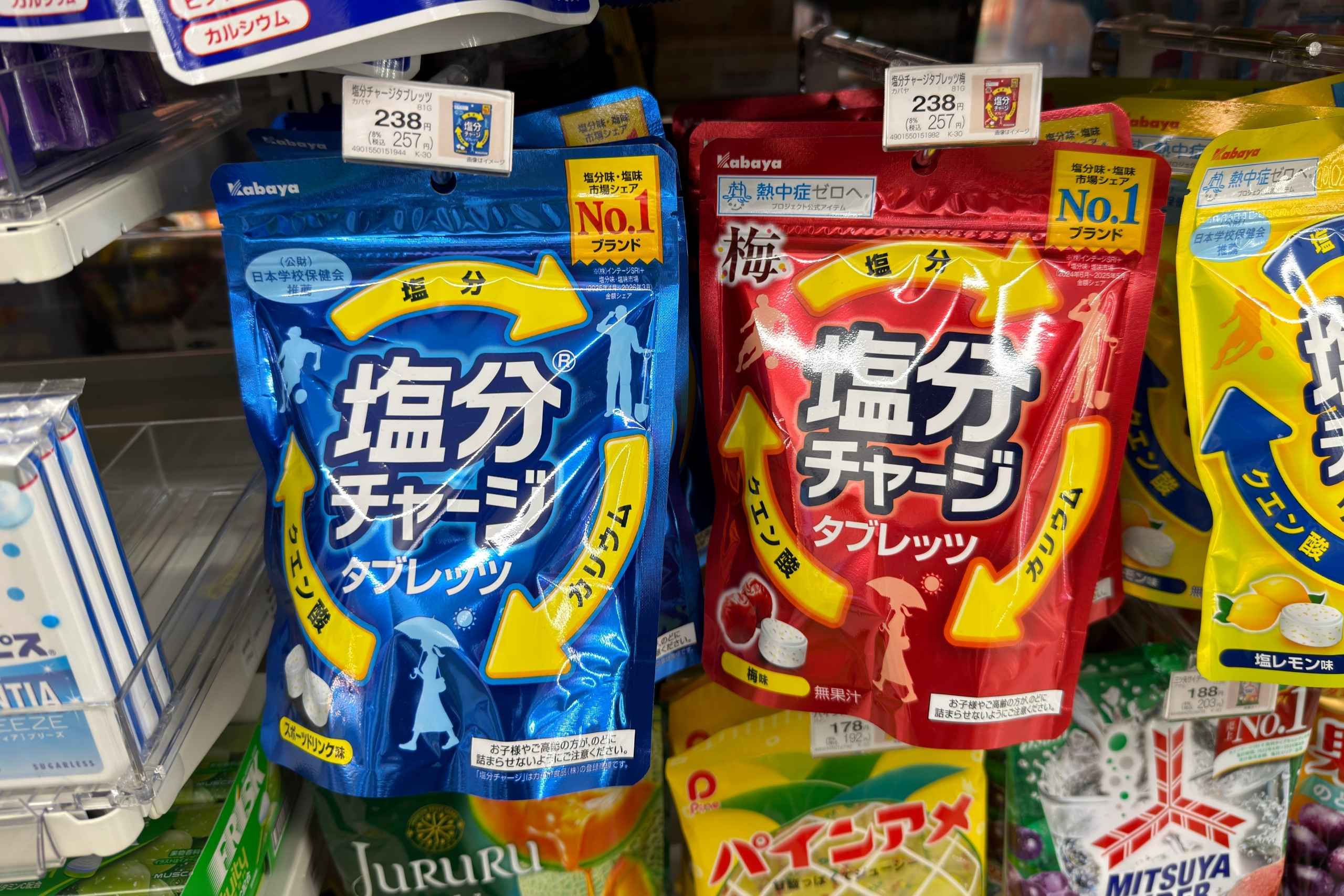日本全家Kabaya鹽份補給糖(塩分チャージタブレッツ)。(圖片來源:五福旅遊)